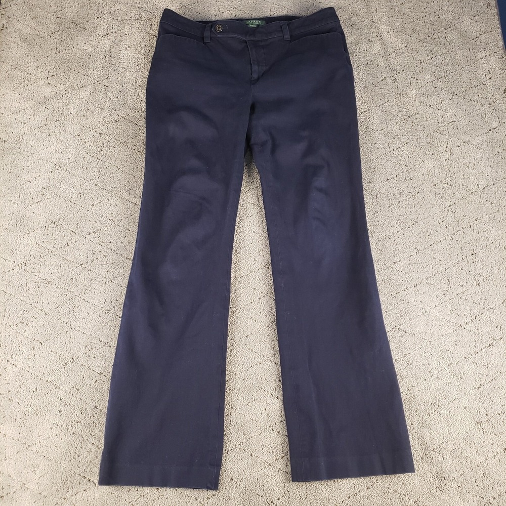 Lauren Ralph Lauren Pants Womens 8 Navy Blue Adelle Flare Mid Rise Stretch‎